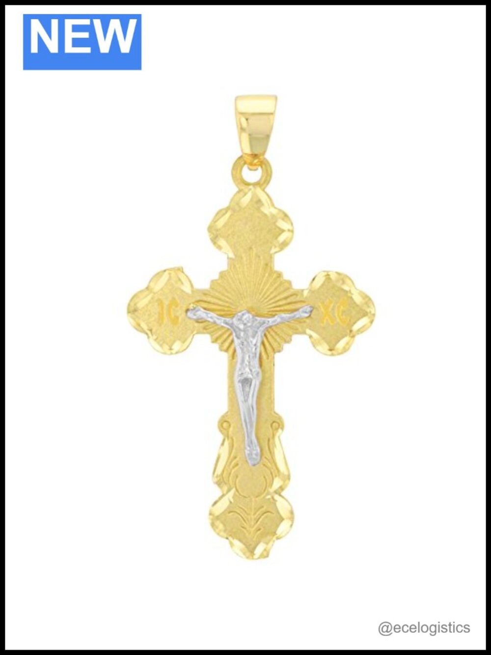 14K Two Tone Gold Eastern Orthodox Cross ICXC Pendant